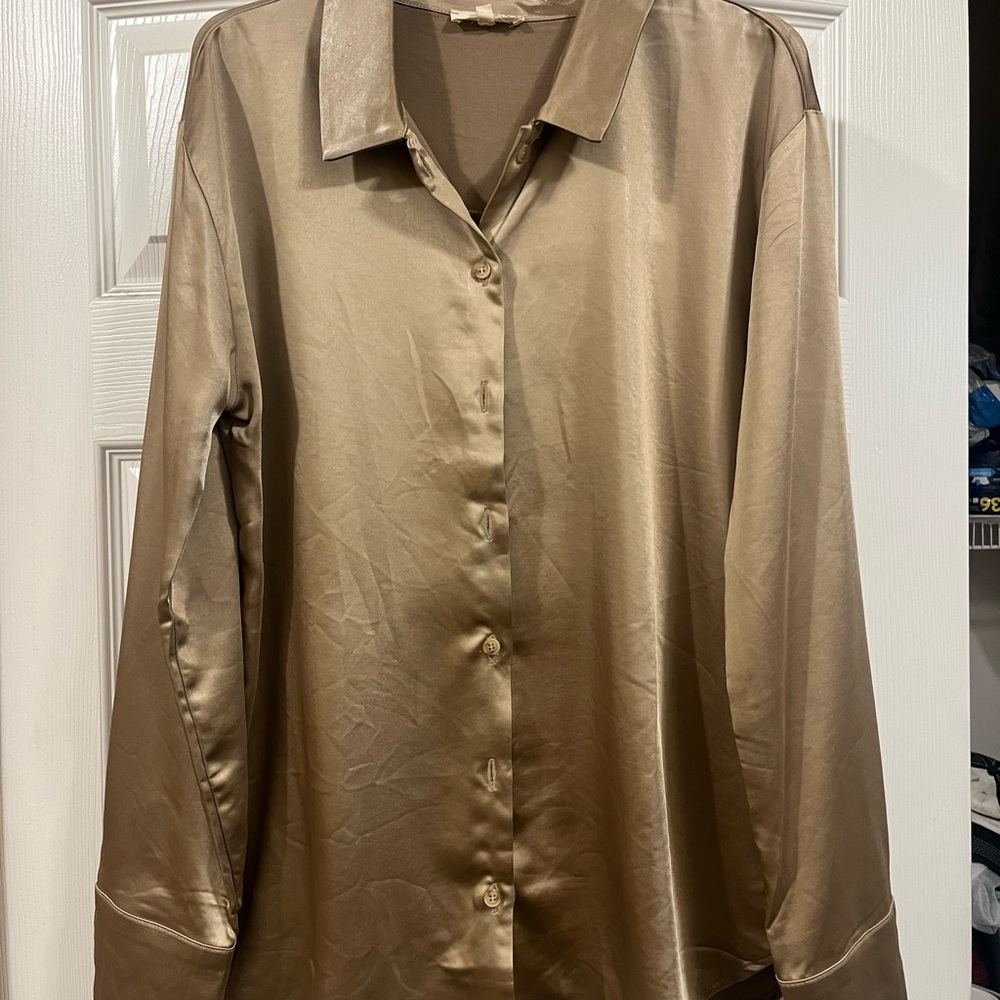 Satin Button-Up Shirt in Bronze